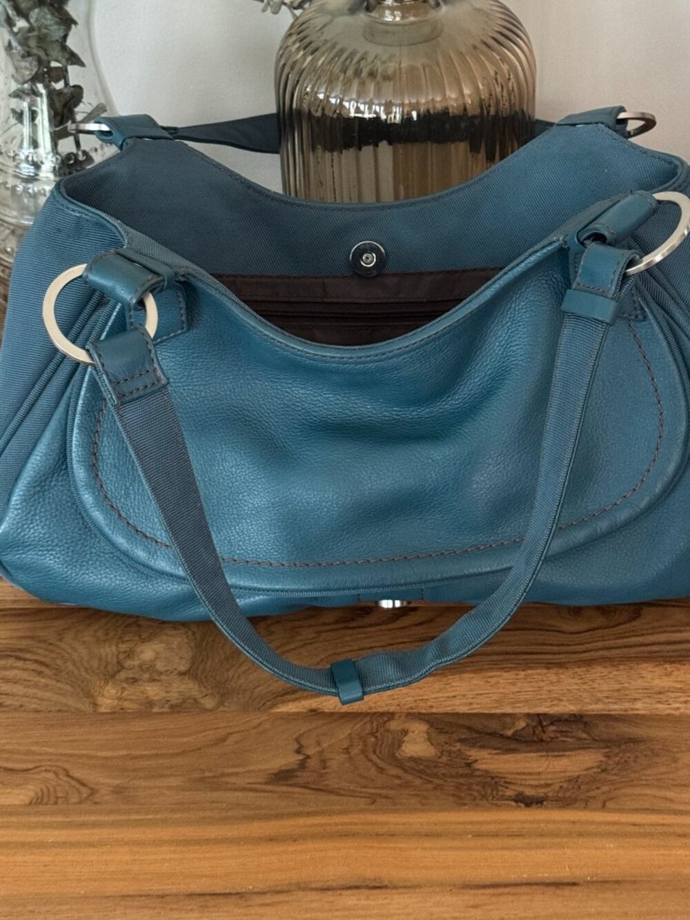 Kenneth Cole Crystal Teal Leather Handbag - Picture 6 of 14
